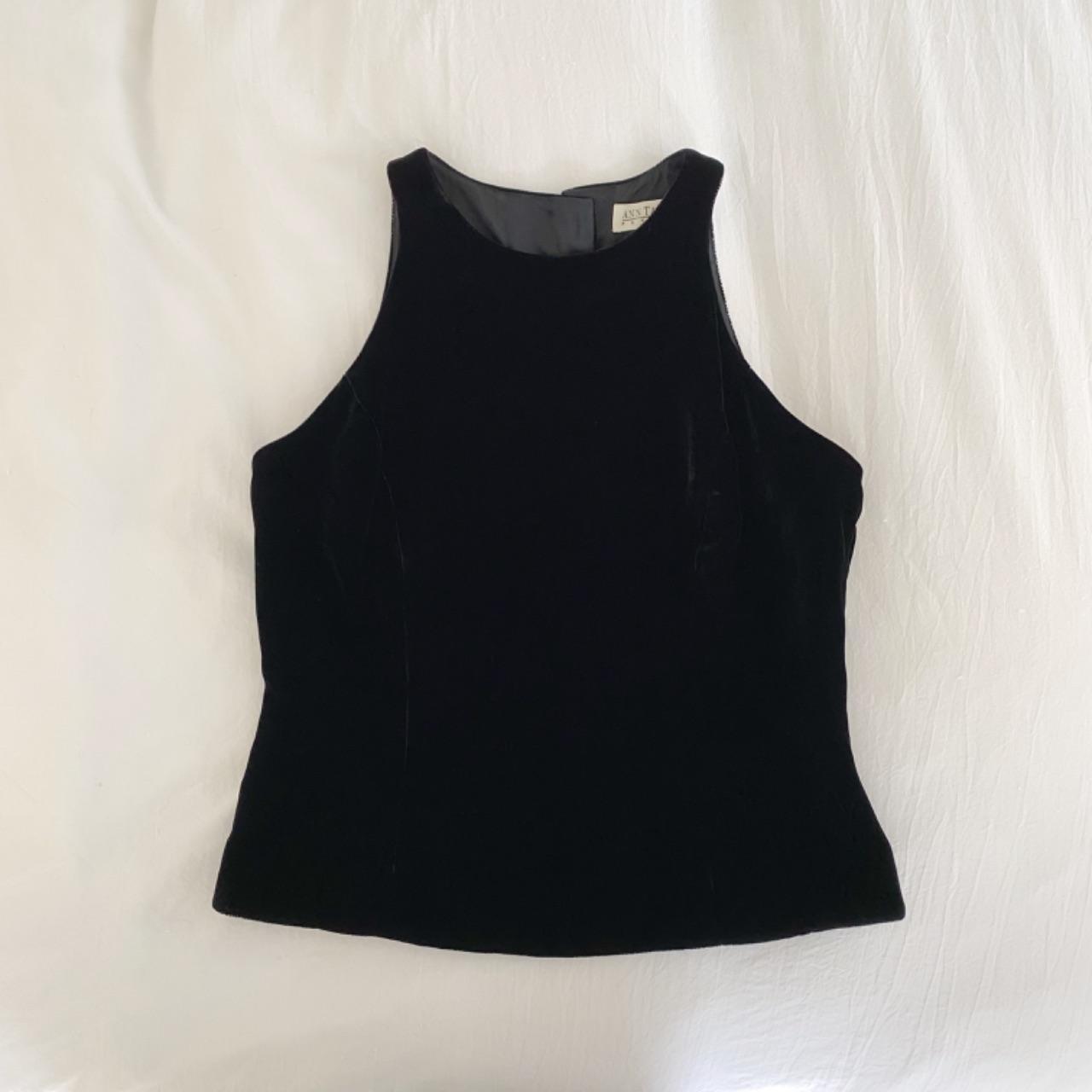 Ann Taylor Vintage 90s Silk Velvet Back Crystal Button High Neck Top Size 2P NWT