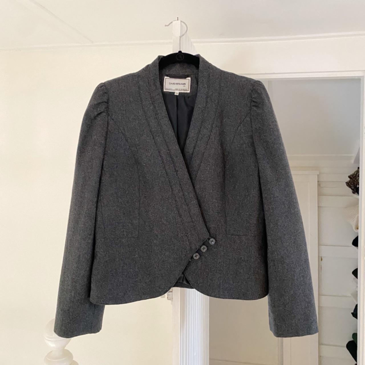 David Benjamin Vintage 80s Wool Asymmetric Cross Front Blazer Size 11/12