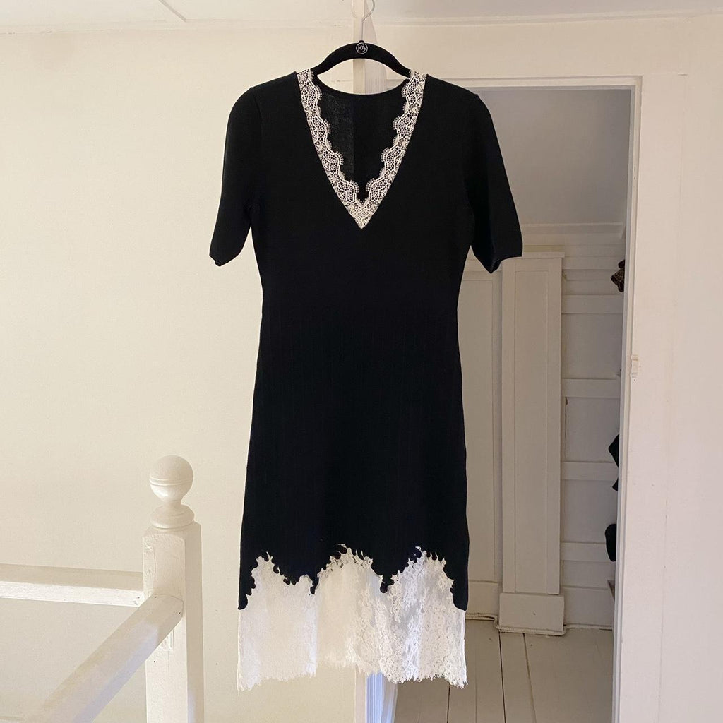 Ochirly Knit Sheer Lace Trim Midi Dress Size M