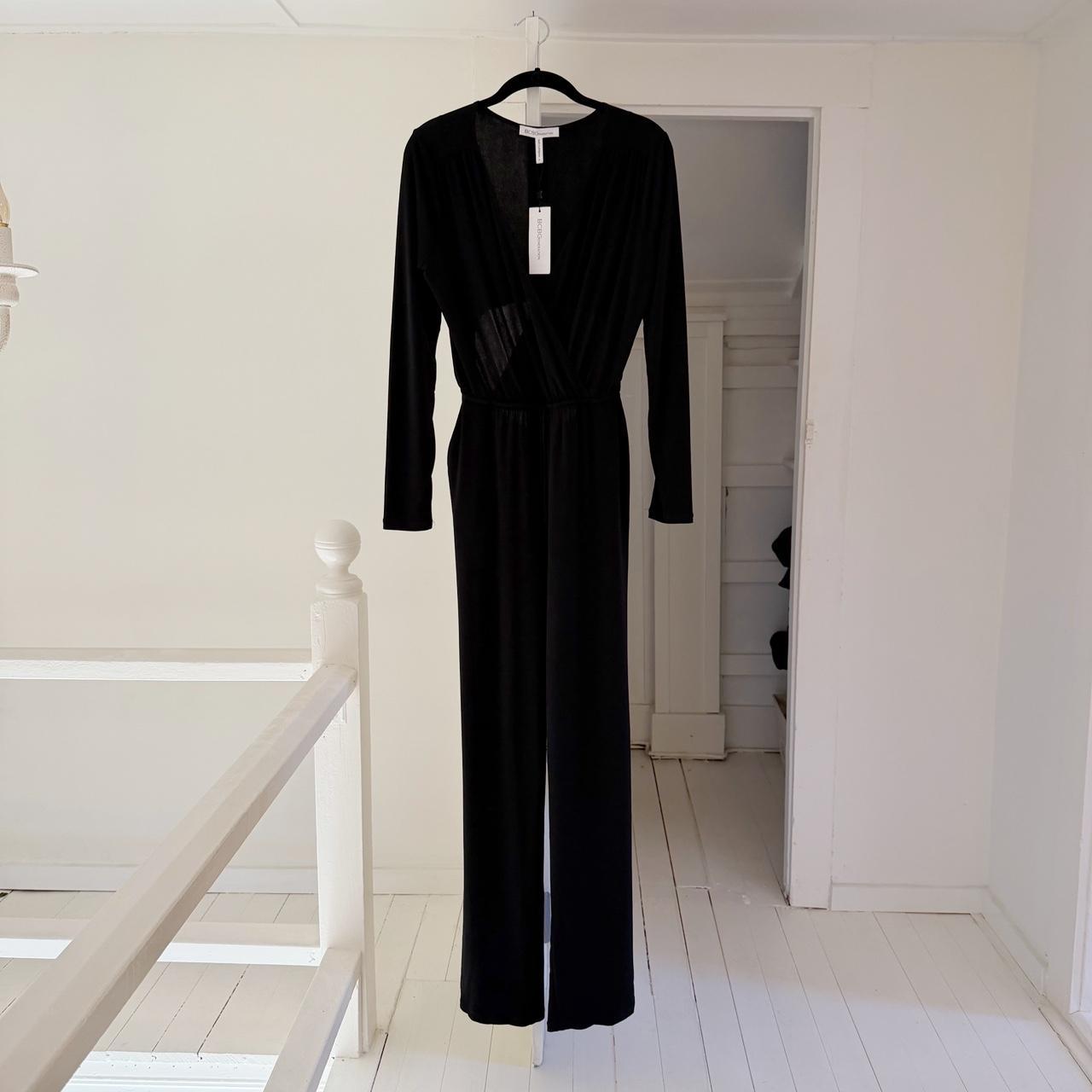 BCBGeneration Surplice Open Back Wide Leg Jumpsuit in Black NWT Size S