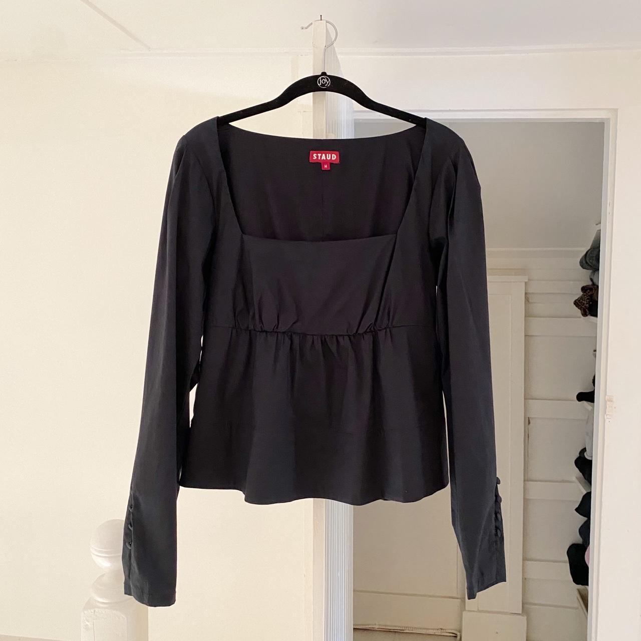 Staud Peggy Poplin Babydoll Top in Black Size M