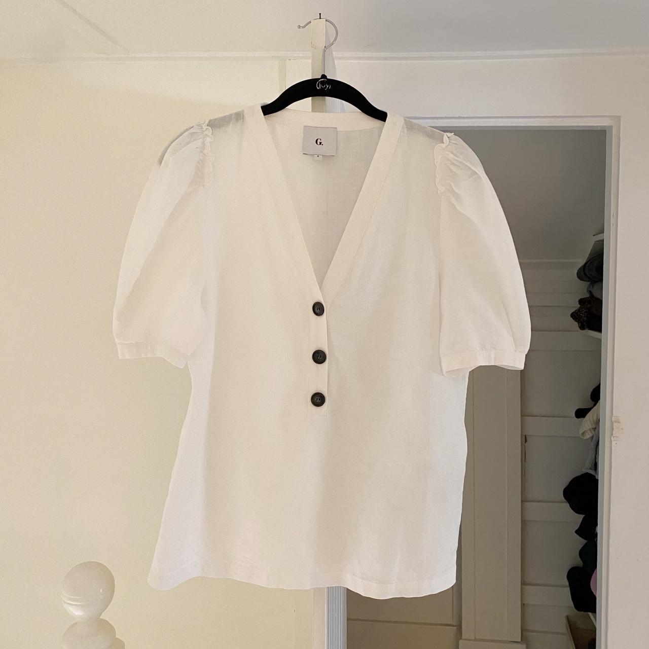 G. Label by Goop Marcia Linen Puff Sleeve Top in White Size 8