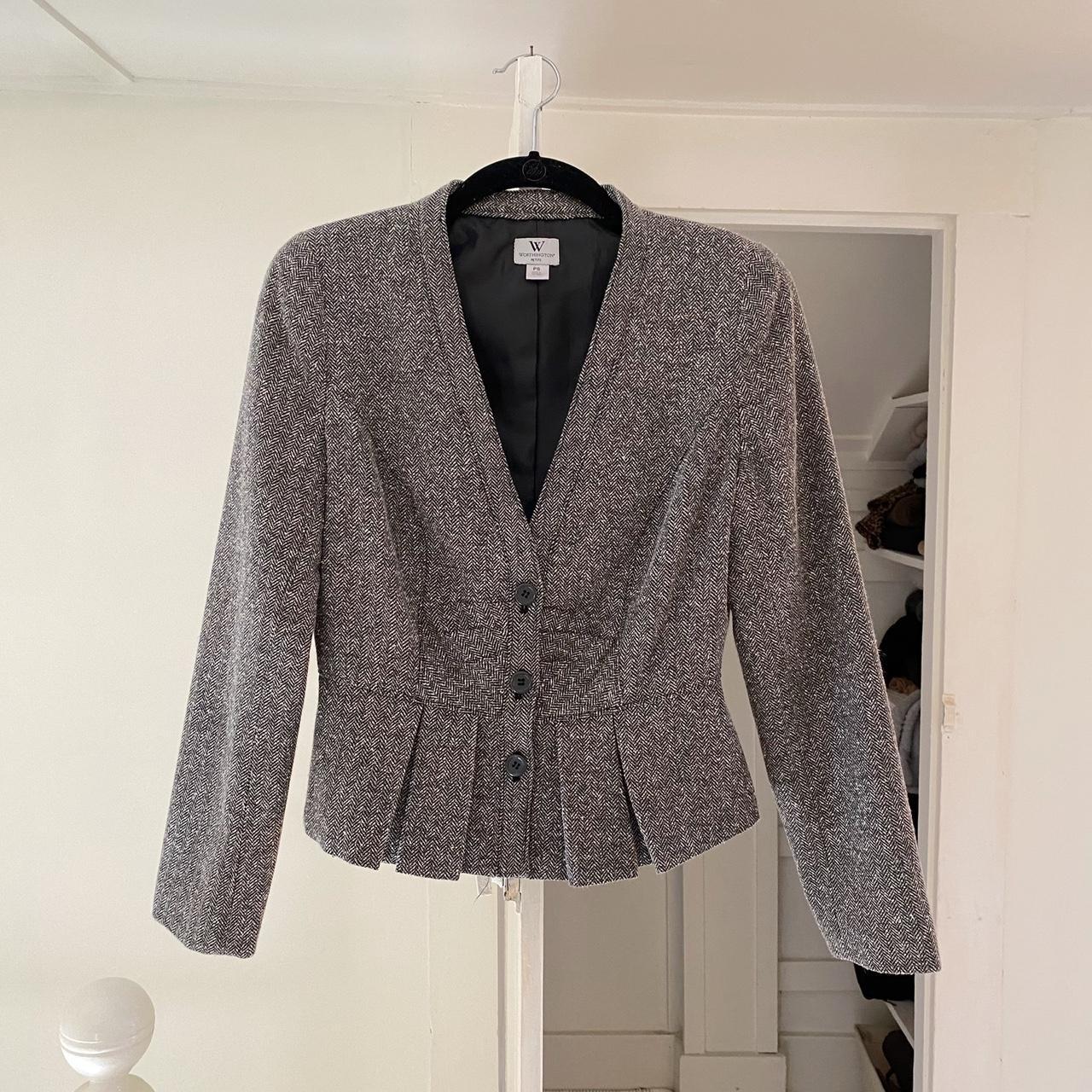 Worthington Vintage Y2K Herringbone Peplum Crop Blazer Size PS