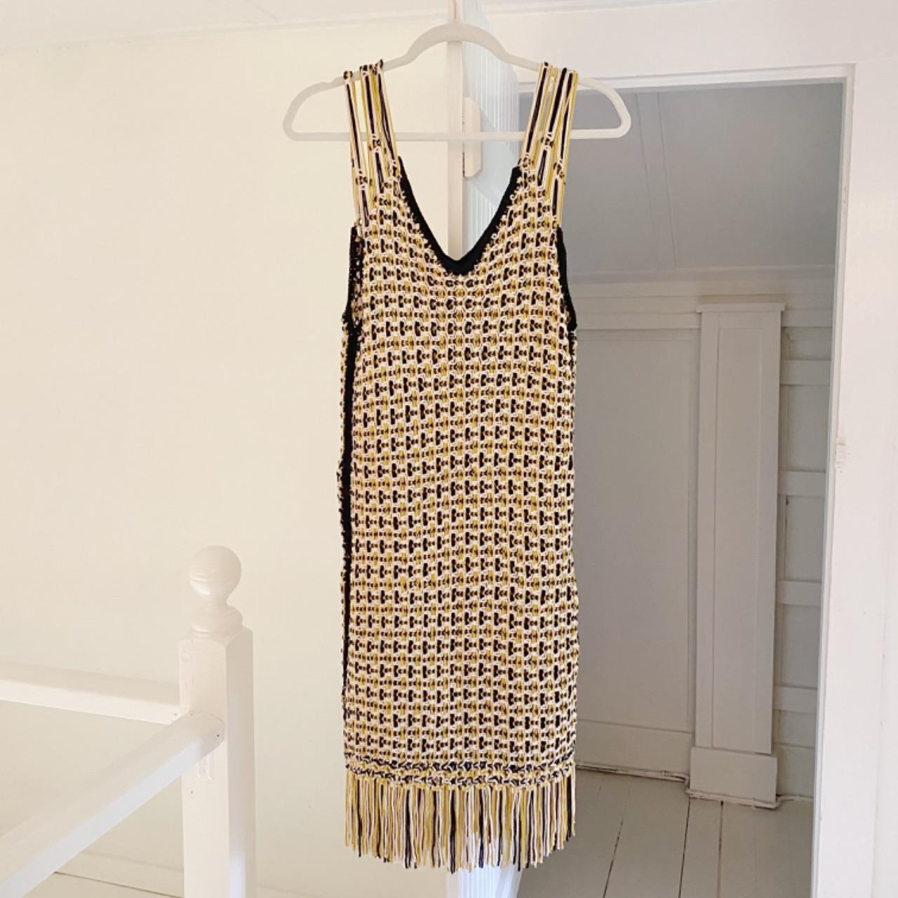 Edun Macrame Fringe Midi Dress in Black Multi NWT Size M