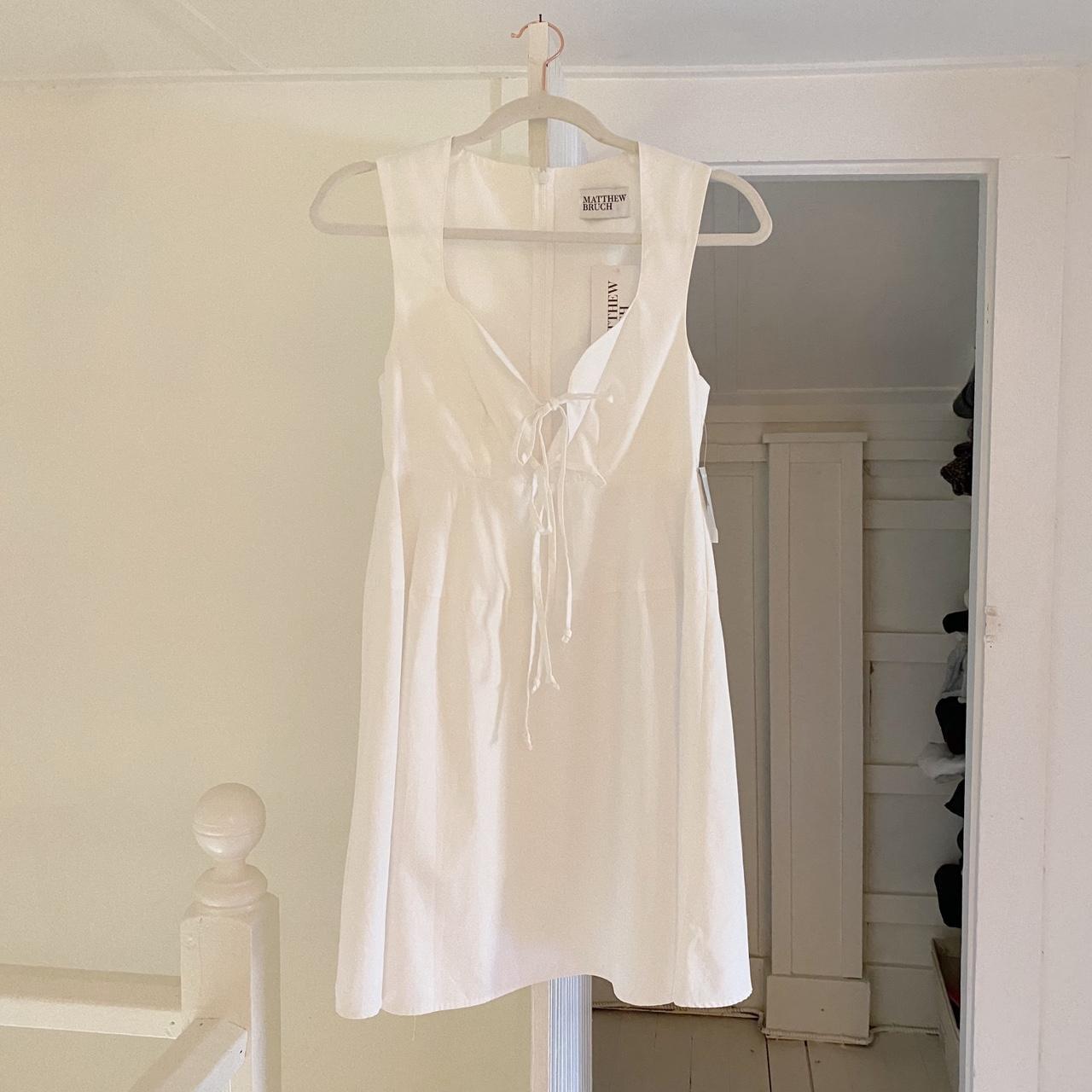 Matthew Bruch Apron Tie Babydoll Mini Dress White Poplin NWT Size 1