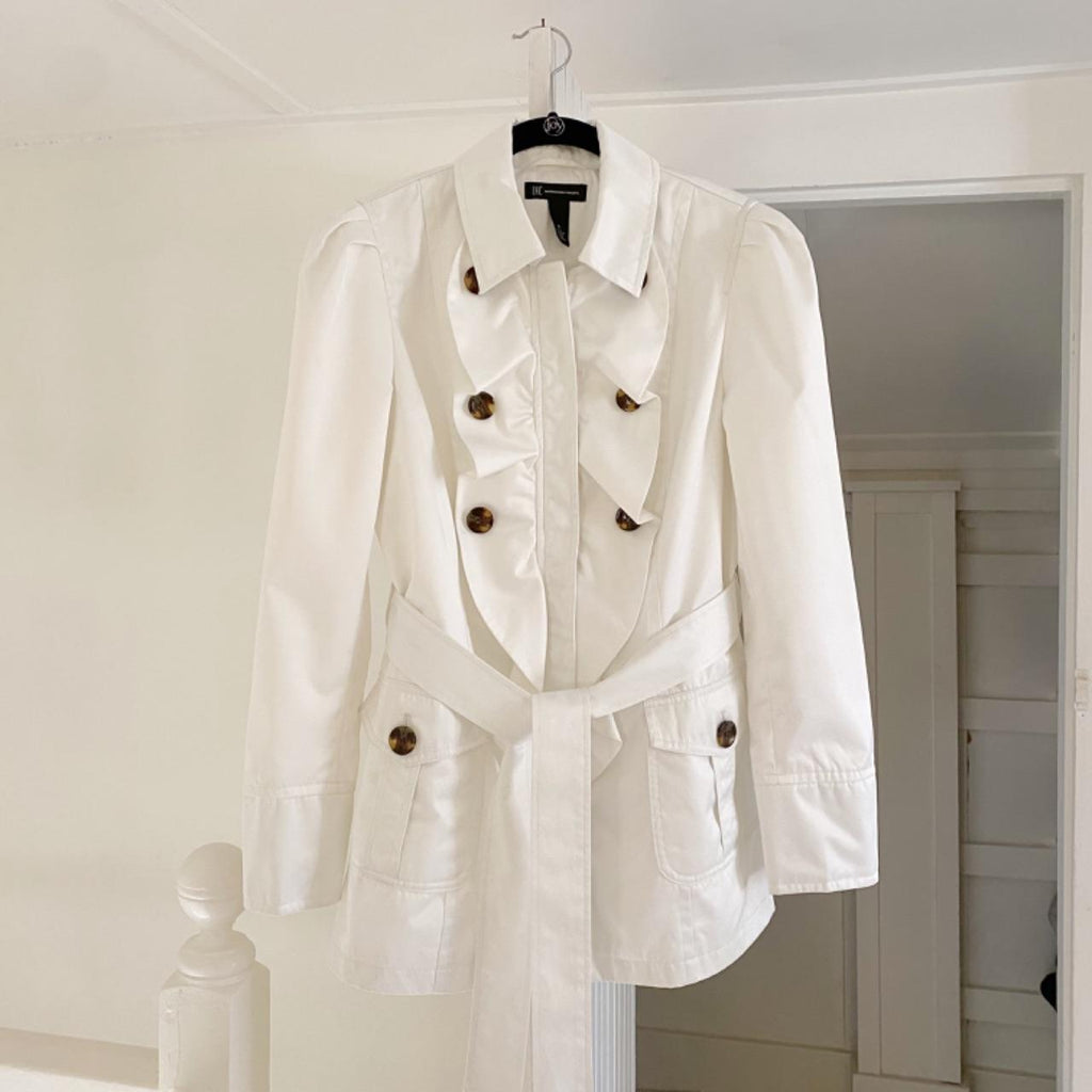 INC International Concepts Puff Sleeve Ruffle Trench Coat Size M