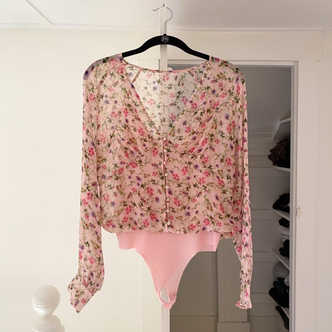 Cami NYC The Hope Silk Sheer Floral Bodysuit in Geranium Size XS