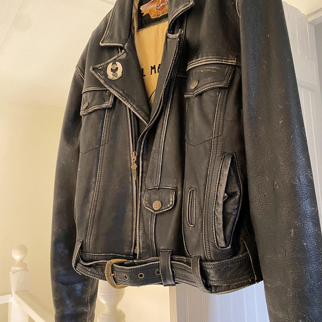 Harley Davidson Metal Masterpieces Vintage 90s Leather Riding Jacket Size M