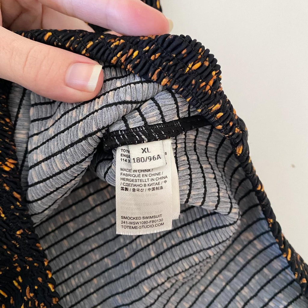 Toteme One Piece Smocked Swimsuit in Tortoise Size XL