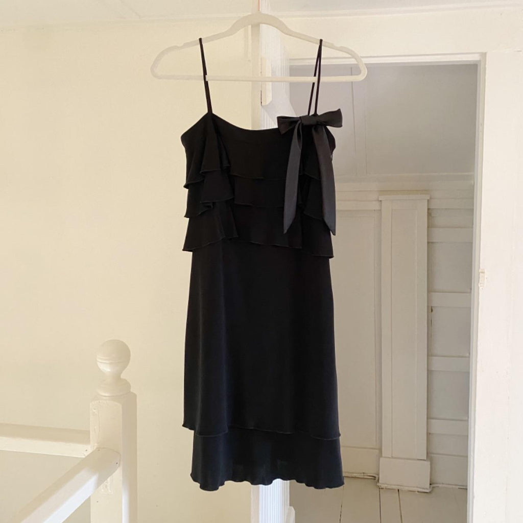 ABS by Allen Schwartz Vintage Y2K Tiered Overlay Bow Accent Dress Size P