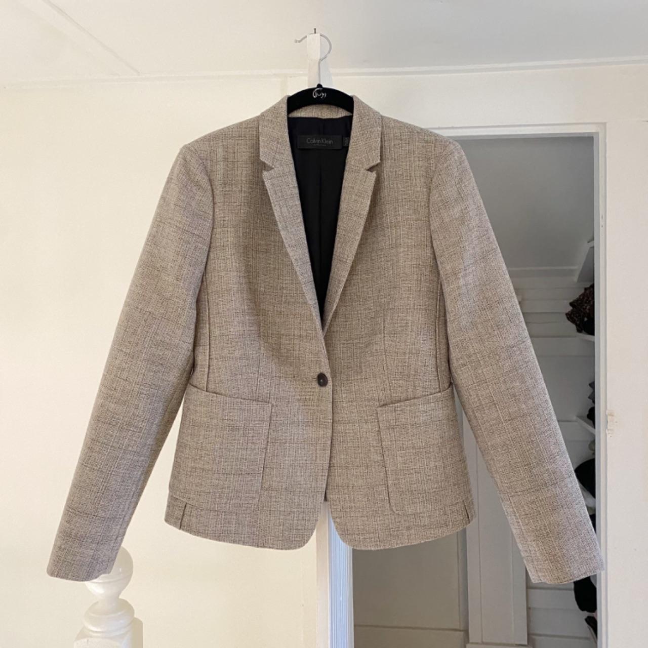 Calvin Klein Collection Wool Herringbone Blazer Jacket Grey Size 6/42