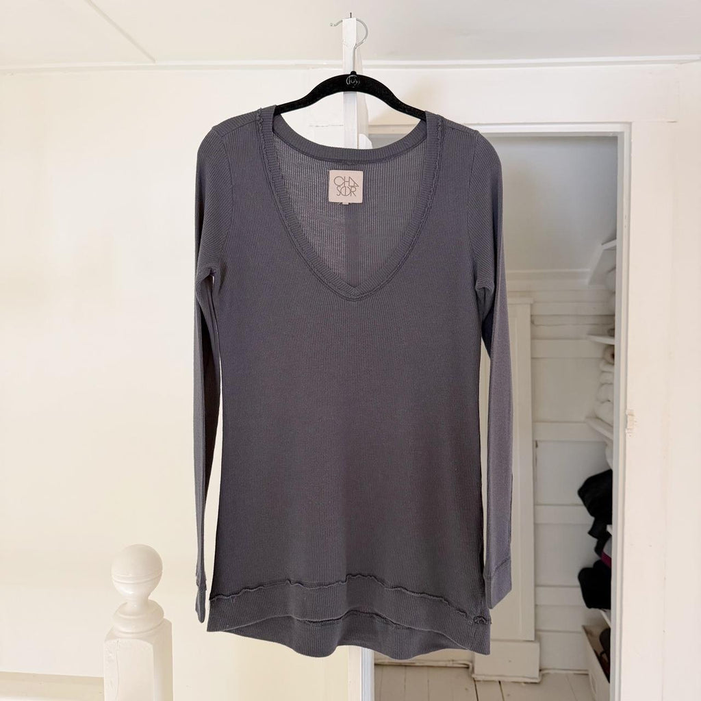 Chaser Cotton Modal V Neck Long Sleeve Tunic T-Shirt Size S