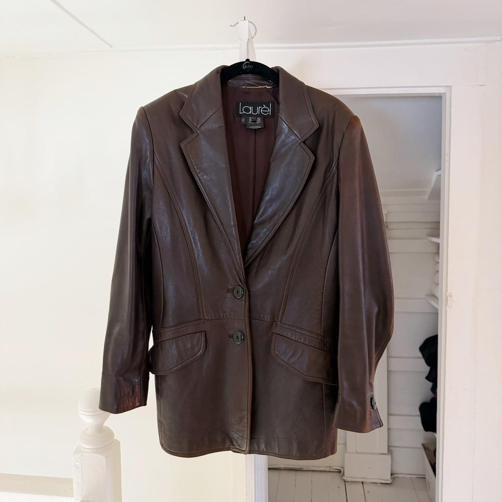Laurèl by Escada Vintage Y2K Leather Blazer Jacket Size 40
