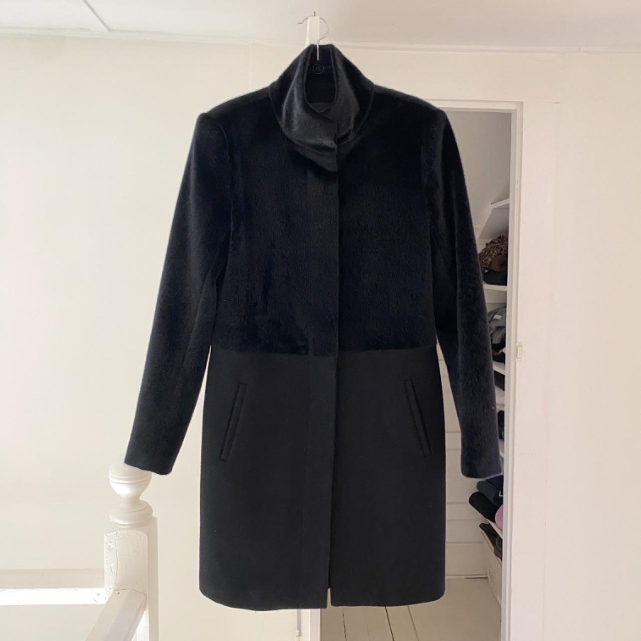 Black Saks Fifth Avenue Vintage Y2K Faux Fur Wool Stand Collar Coat Size S