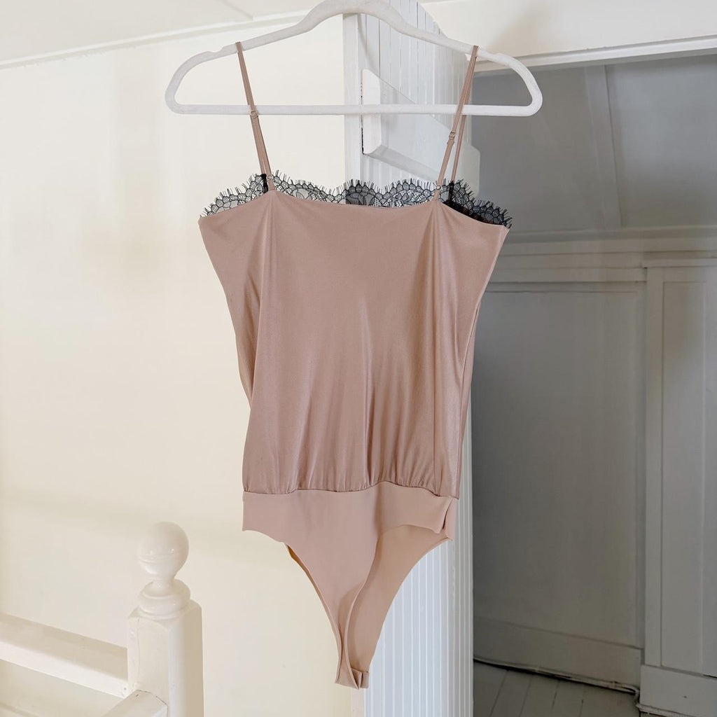 Cami NYC Romy Silk Satin Lace Trim Camisole Bodysuit in Rose Dust Size XS