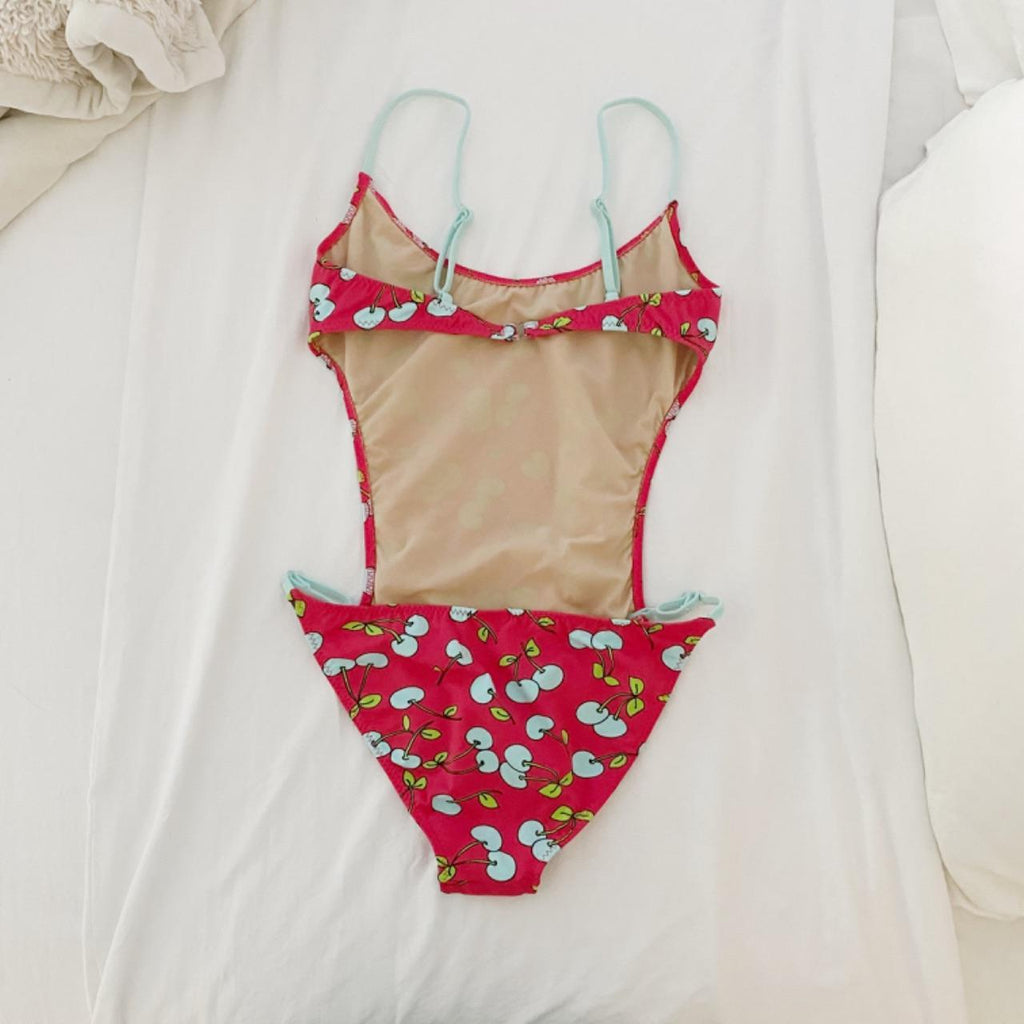 Pan Dulce Swimwear Vintage 90s Cherry Print One Piece Swimsuit Size 9/10 NWT