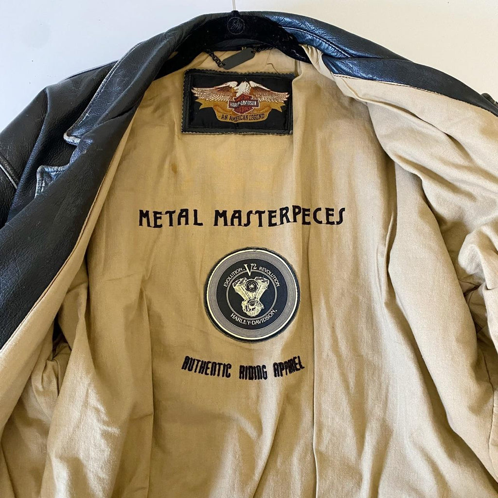 Harley Davidson Metal Masterpieces Vintage 90s Leather Riding Jacket Size M