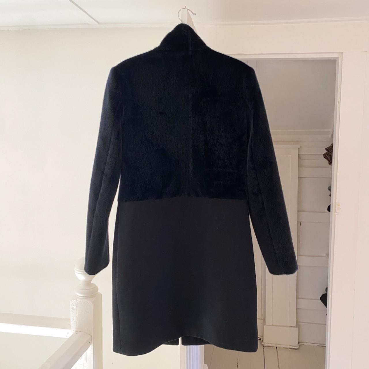 Black Saks Fifth Avenue Vintage Y2K Faux Fur Wool Stand Collar Coat Size S