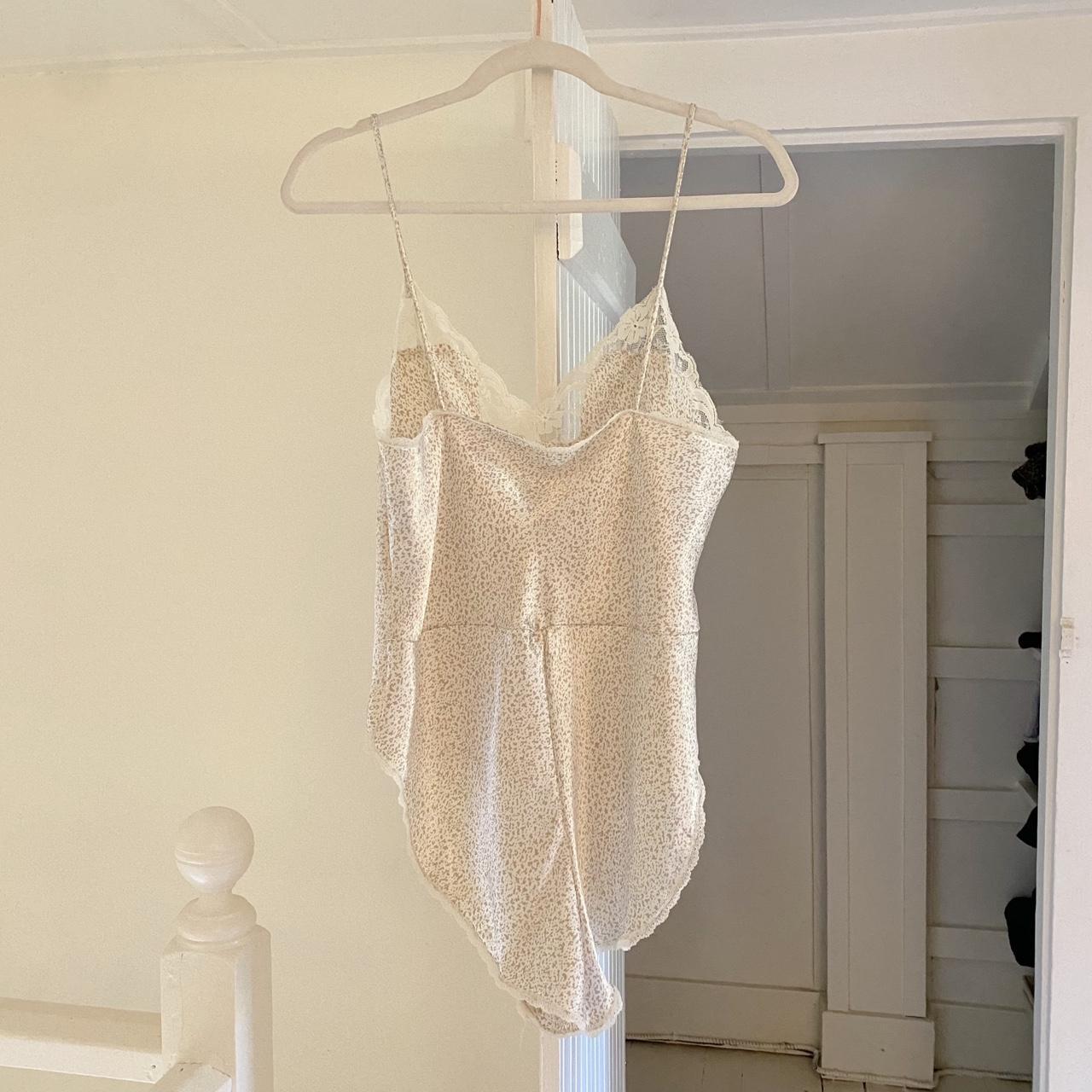 Vintage 80s Printed Satin Lace Trim Teddy Bodysuit Size M