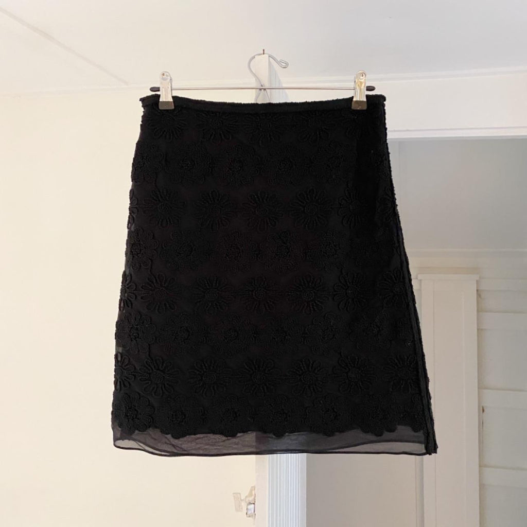 Leon Max Floral Embroidered Pencil Skirt Black Size 0