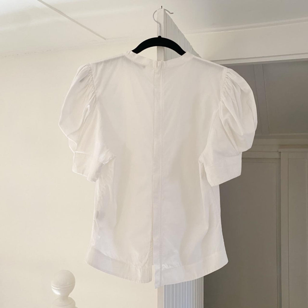 Bassike Short Balloon Sleeve Blouse in White Size 1