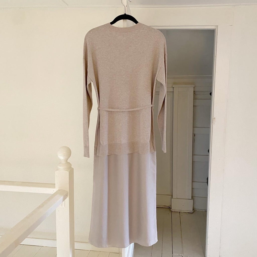 Theory Midi Sweater Dress in Oatmeal Combo Twill Size P