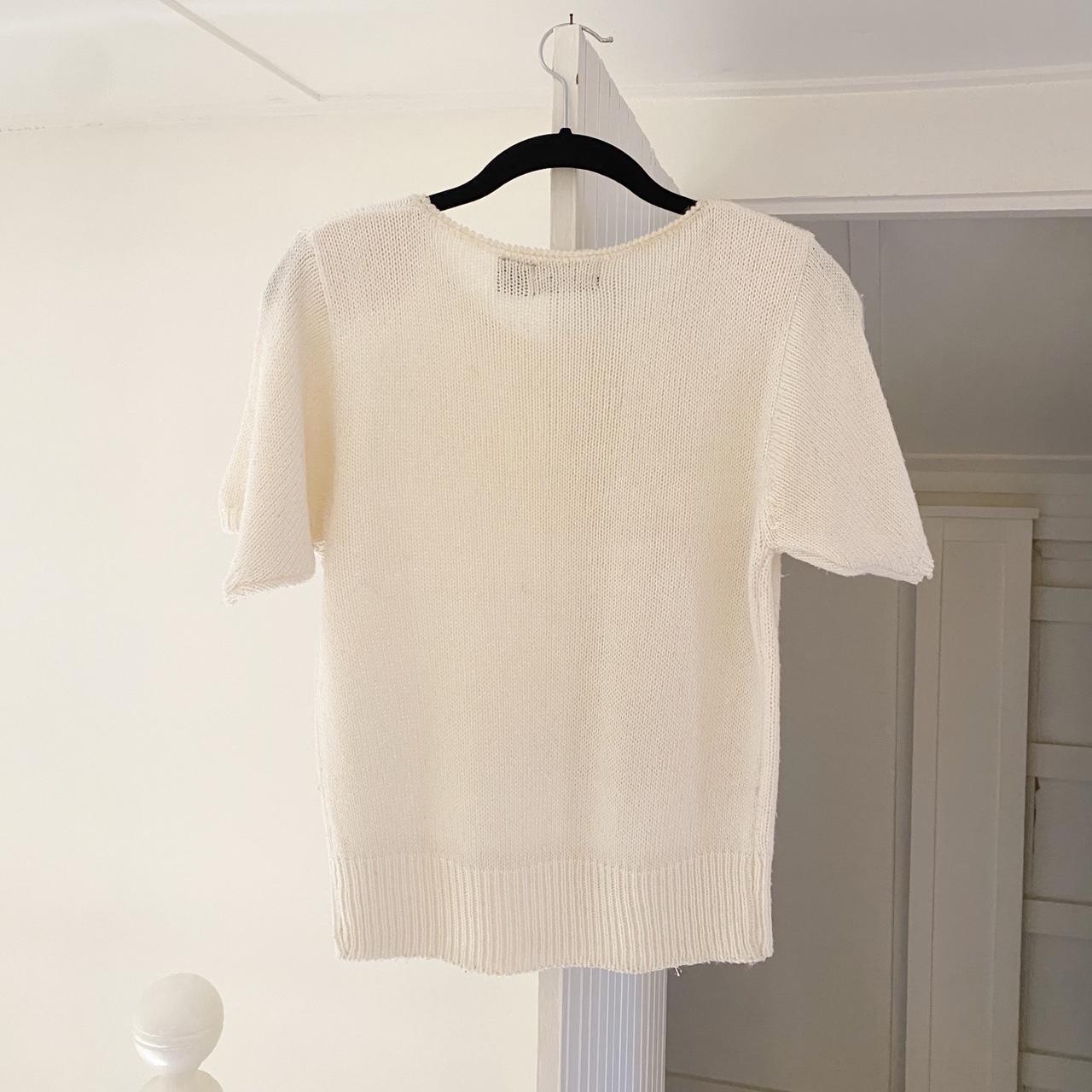 C’est Petite Vintage 90s Padded Shoulder Pointelle Knit Sweater Size P