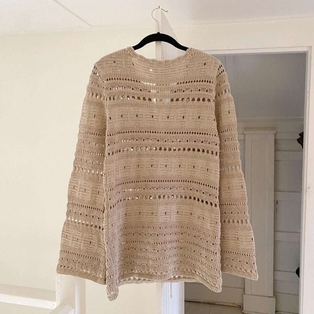 TheOpen Product Pointelle Crochet Knit Wide Sleeve Sweater in Beige Size 1