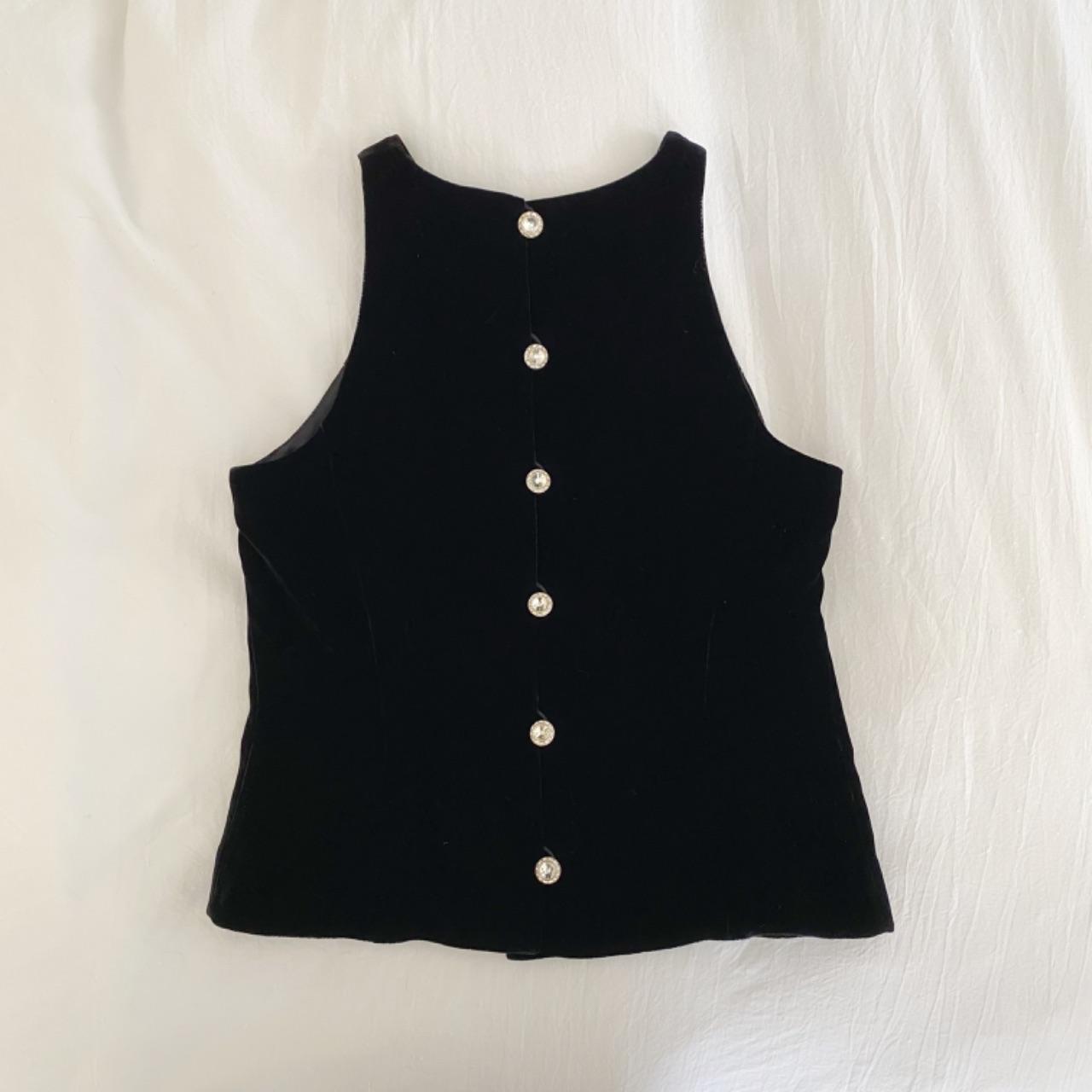 Ann Taylor Vintage 90s Silk Velvet Back Crystal Button High Neck Top Size 2P NWT