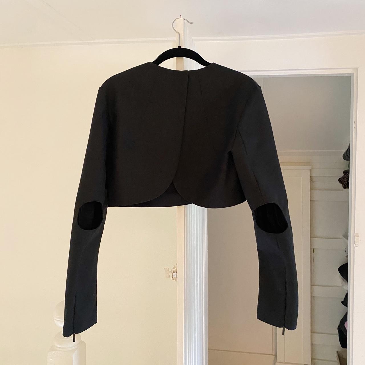 Tibi Sculpted Cotton Cropped Long Sleeve Top in Black NWT Size 6