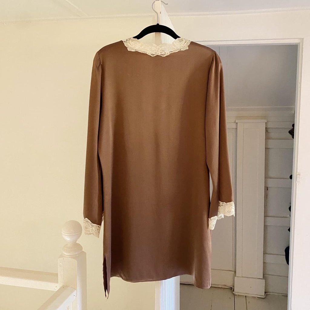 Christine Vancouver Vintage 90s Silk Satin Lace Trim Mini Slip Dress Size M