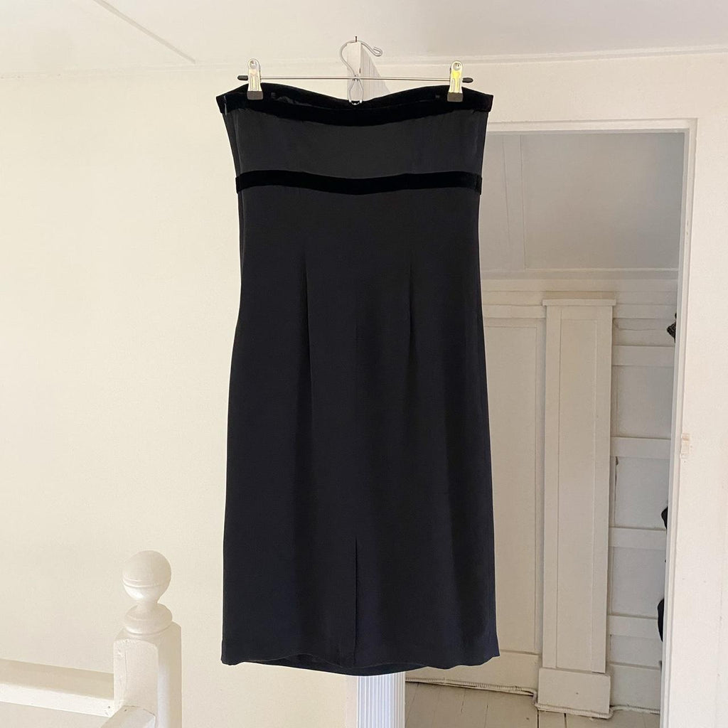 Fenn Wright Manson Vintage Y2K Velvet Trim Silk Strapless Midi Dress Size UK 10