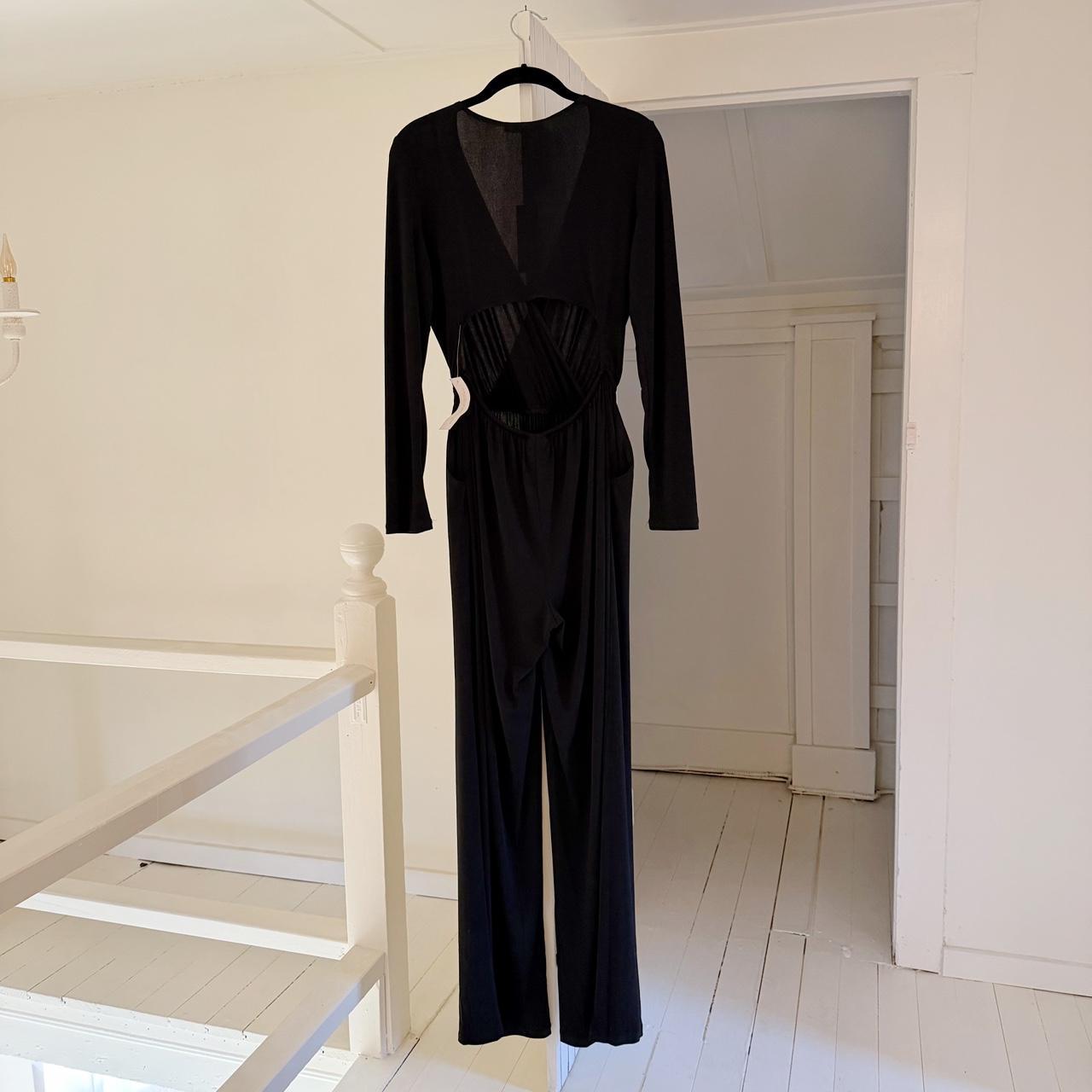 BCBGeneration Surplice Open Back Wide Leg Jumpsuit in Black NWT Size S