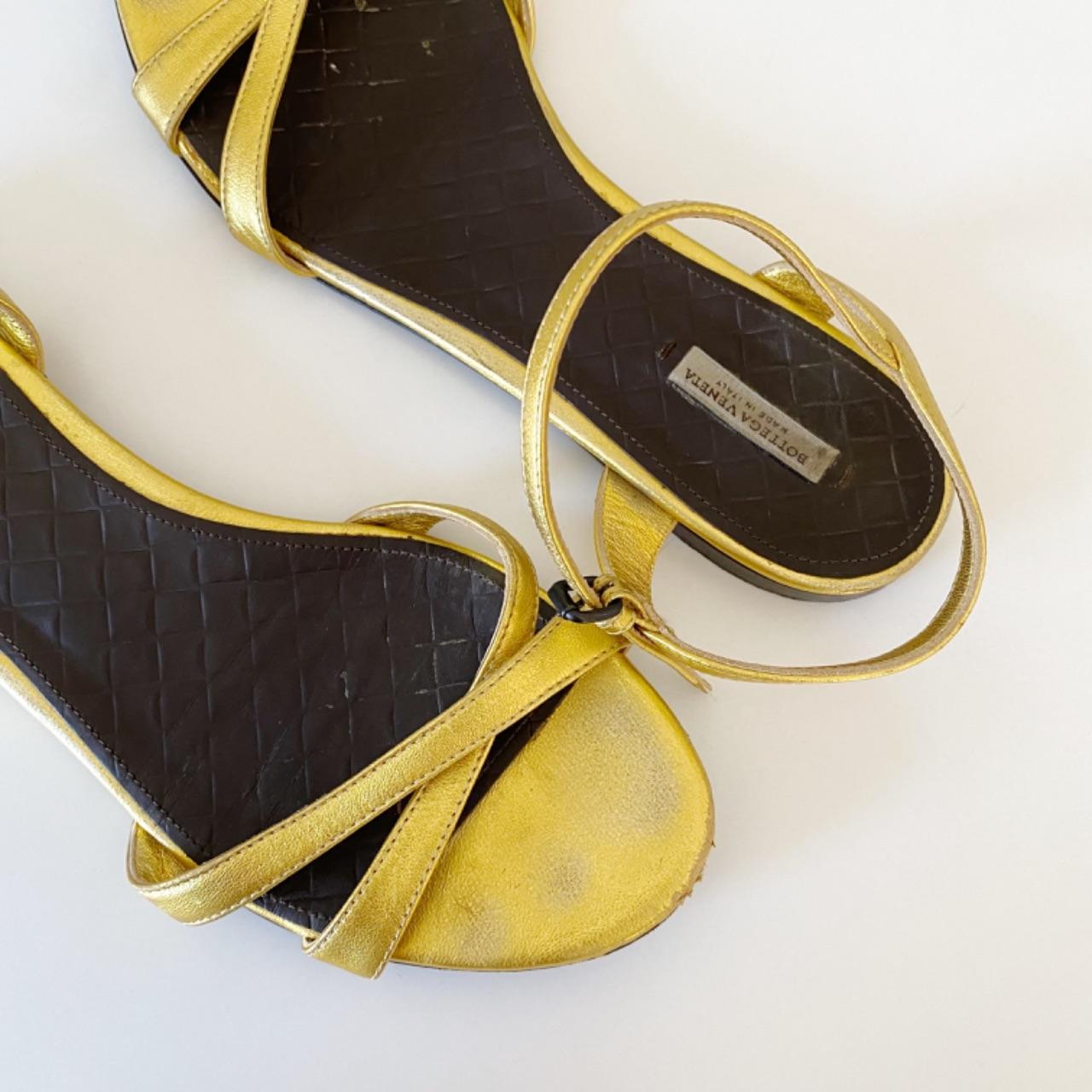 Bottega Veneta Gold Leather Sandals Size 38
