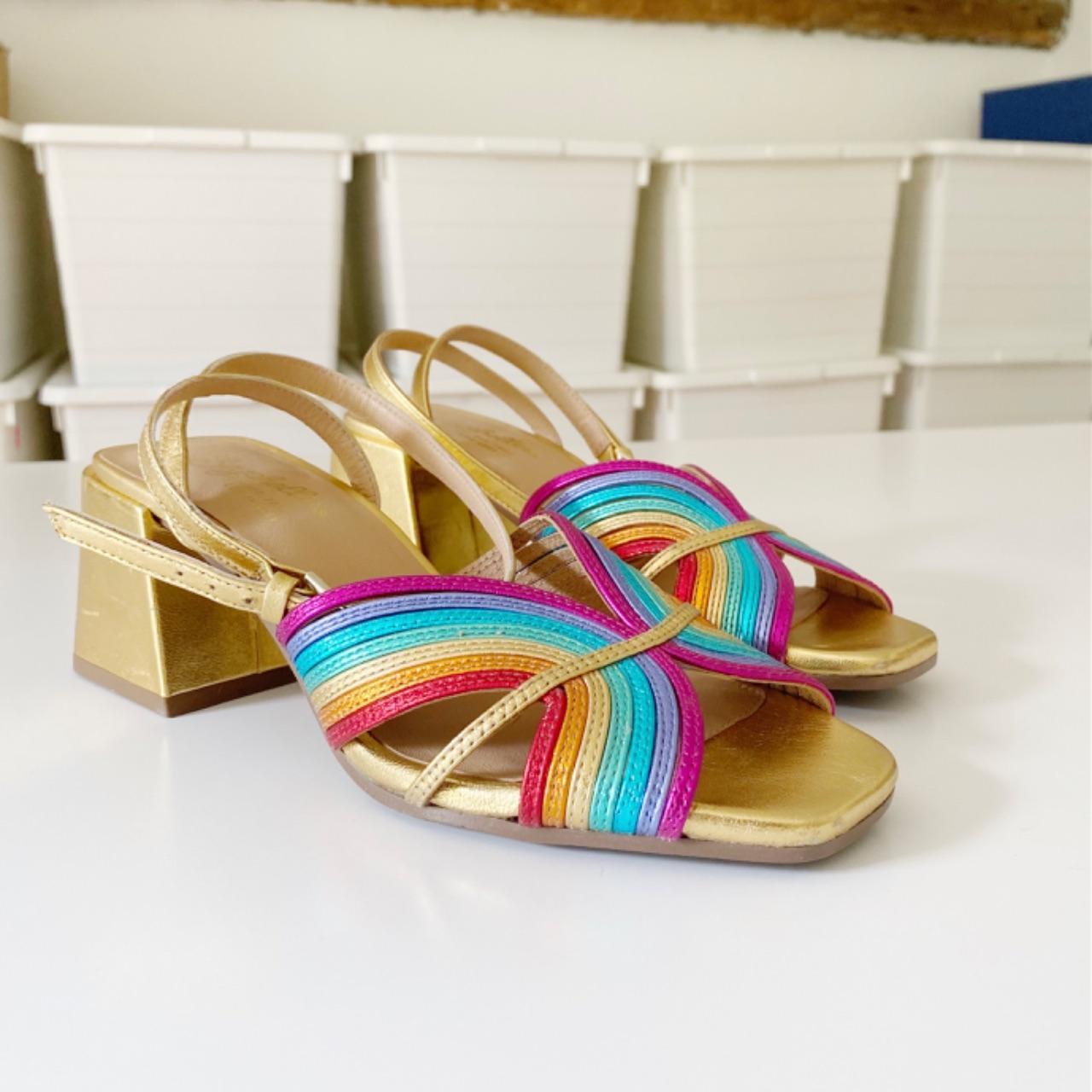 Seychelles Tender Sandal in Rainbow Metallic Leather Size 6