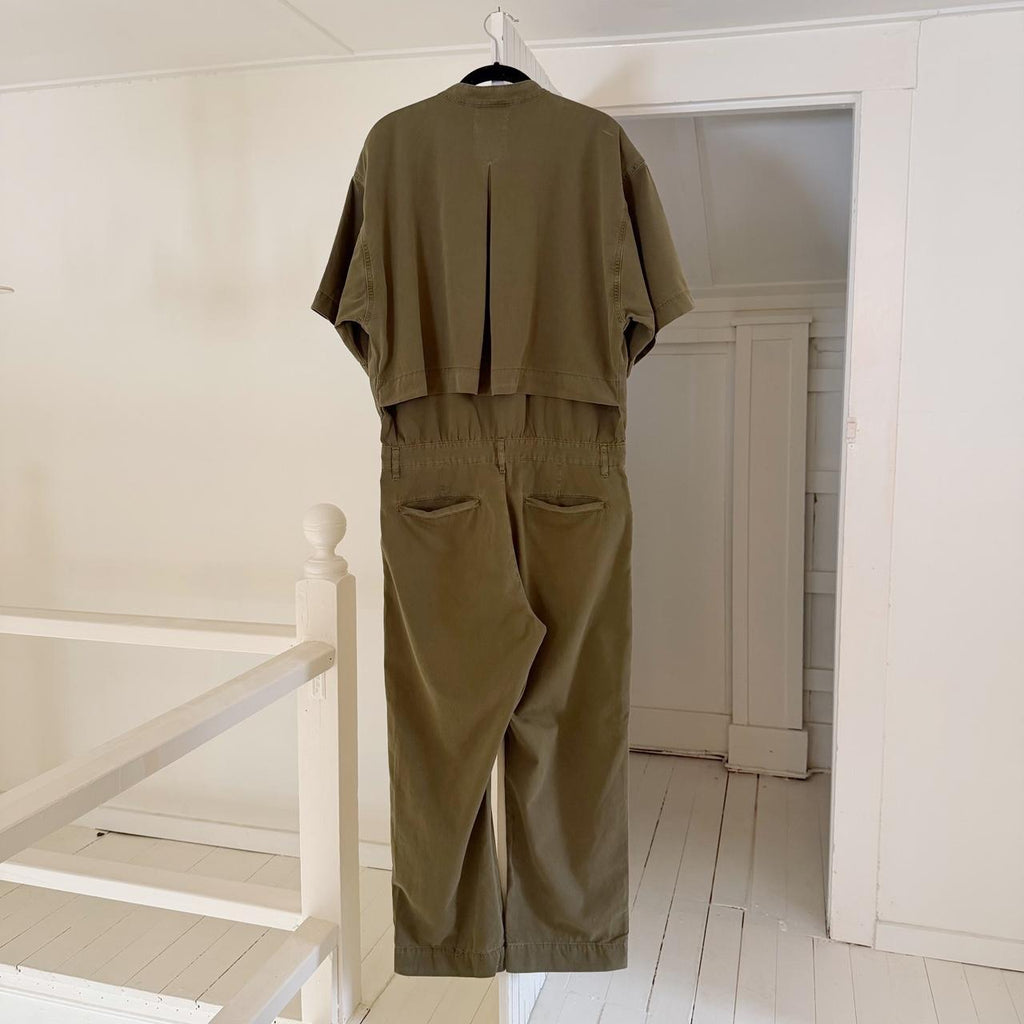 Frame Denim Le Tomboy Cotton Twill Jumpsuit in Washed Moss Size M