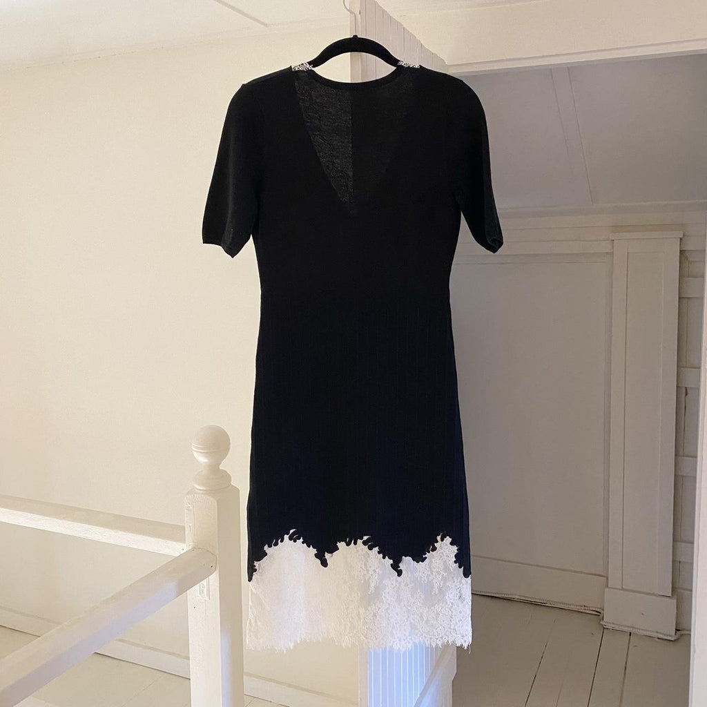 Ochirly Knit Sheer Lace Trim Midi Dress Size M