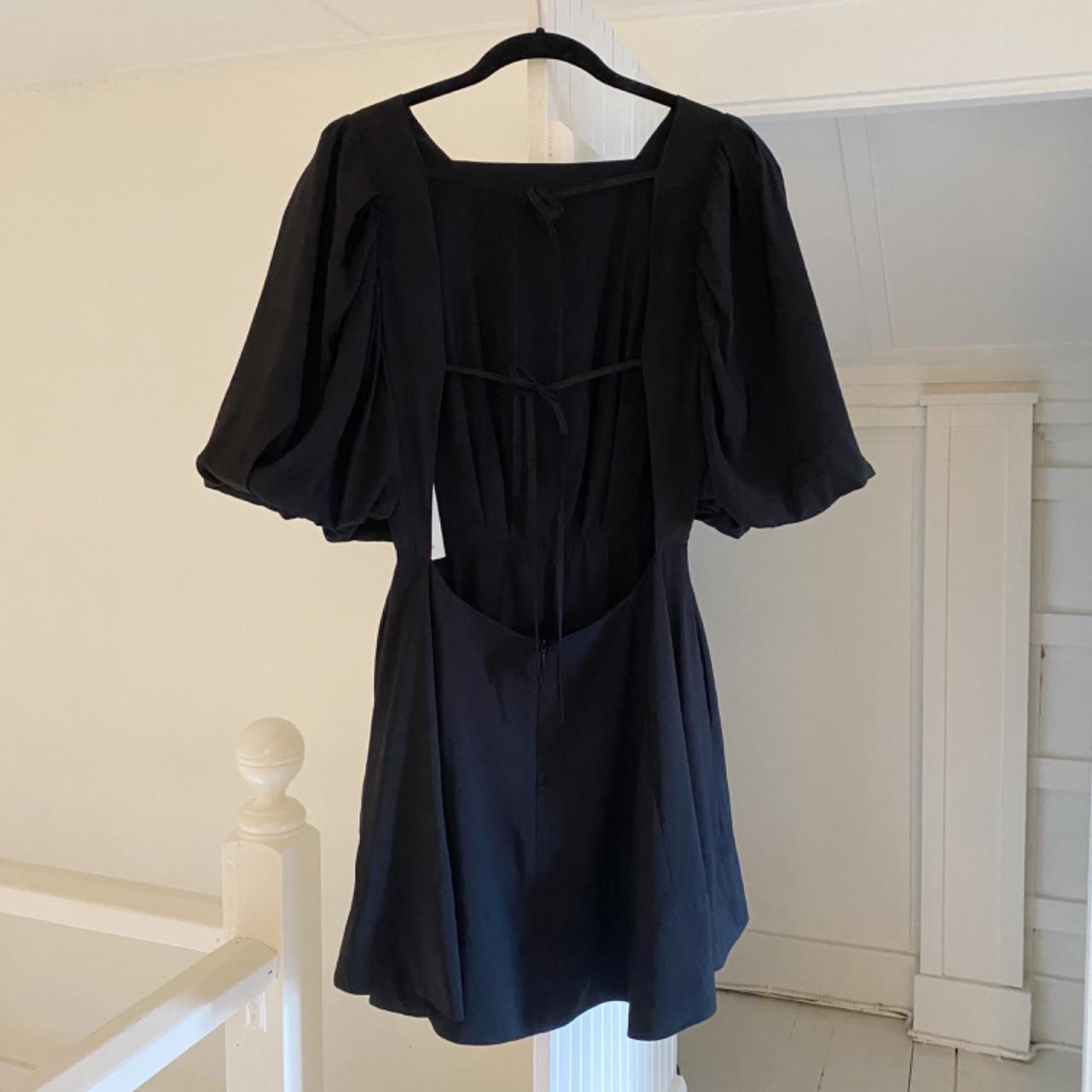 The Femm Violet Open Back Puff Sleeve Mini Dress in Black NWT Size S