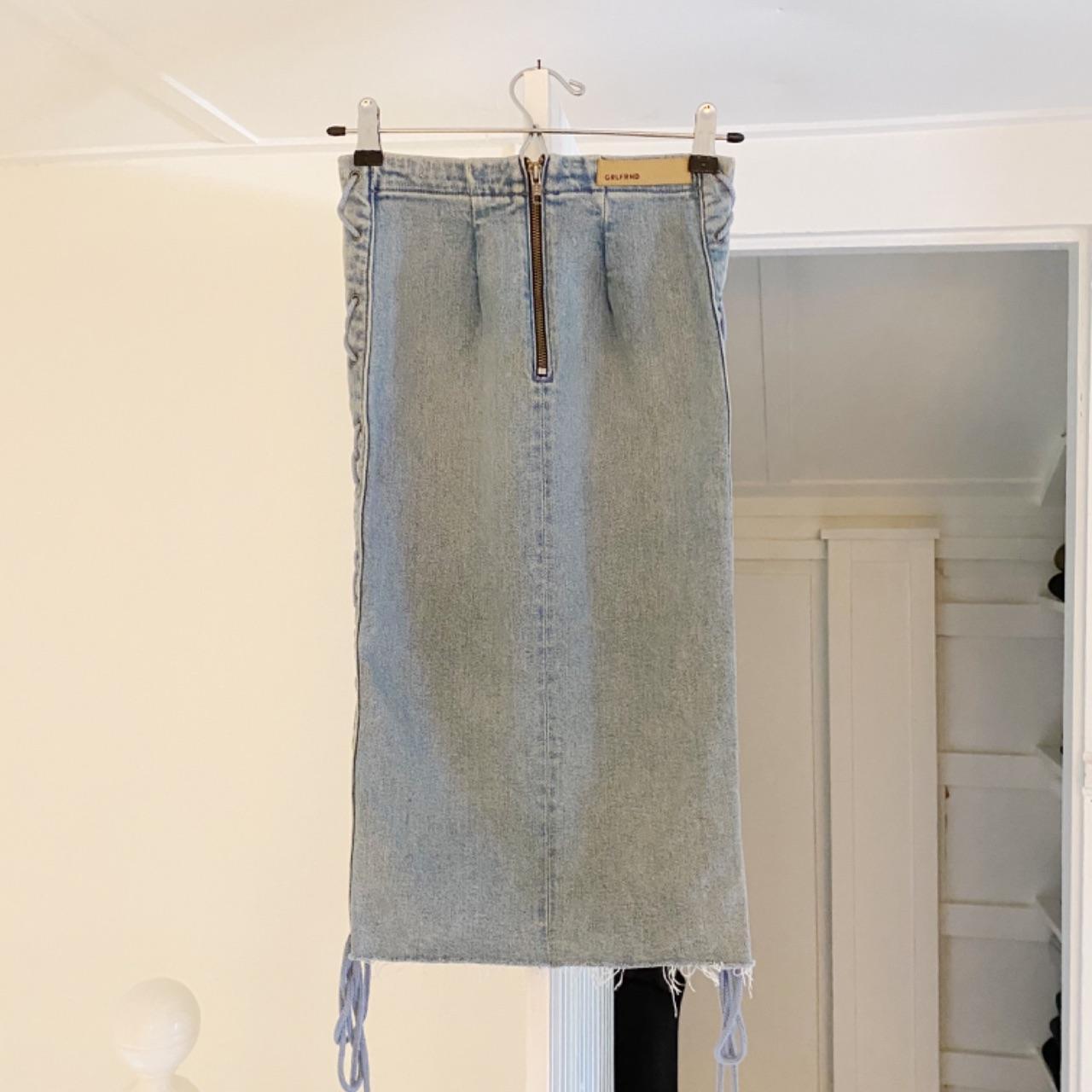 Grlfrnd Crystal Denim Lace Up Pencil Skirt in Beat Drop Size XS