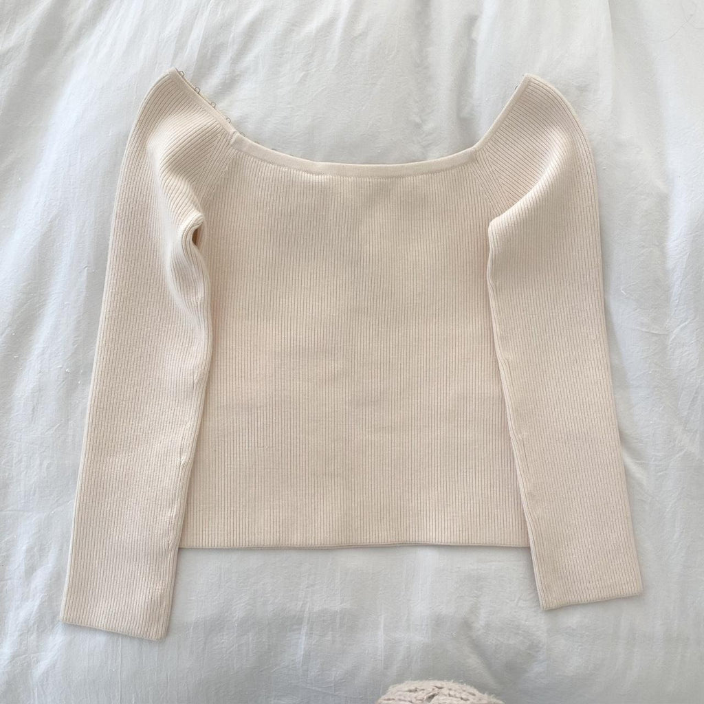 Helmut Lang Eyelet Hook Off Shoulder Knit Top in Winter White NWT Size M