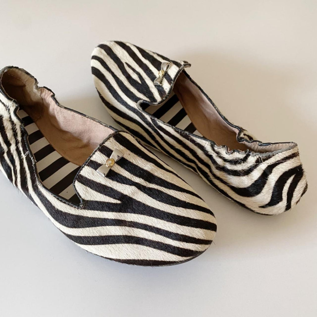 Henri Bendel Sole Ambition Zebra Calf Hair Loafers Size 8
