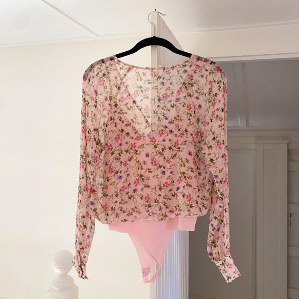 Cami NYC The Hope Silk Sheer Floral Bodysuit in Geranium Size XS