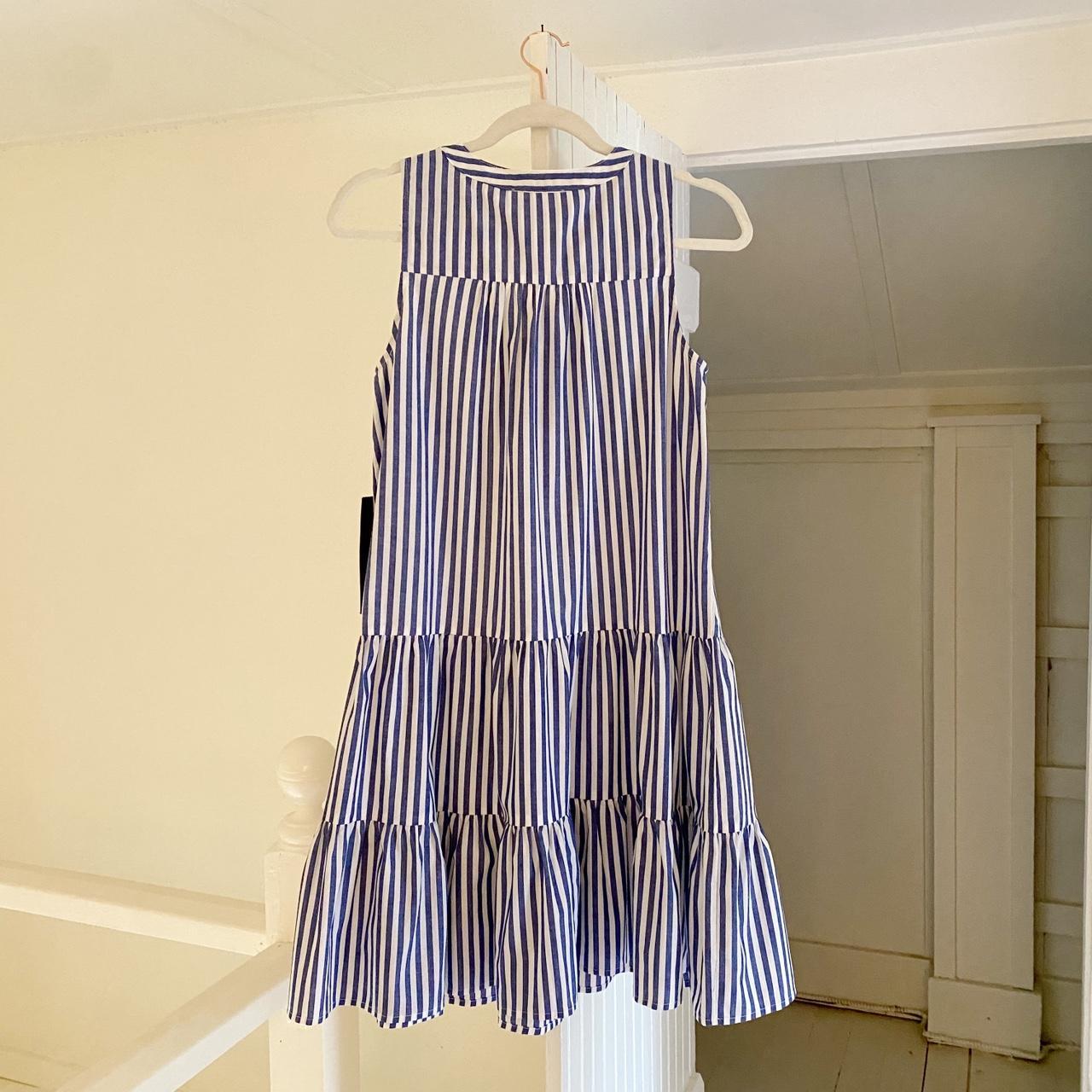 Pomander Place Kenzo Sleeveless Poplin Mini Dress in Blue & White Stripe NWT Size S