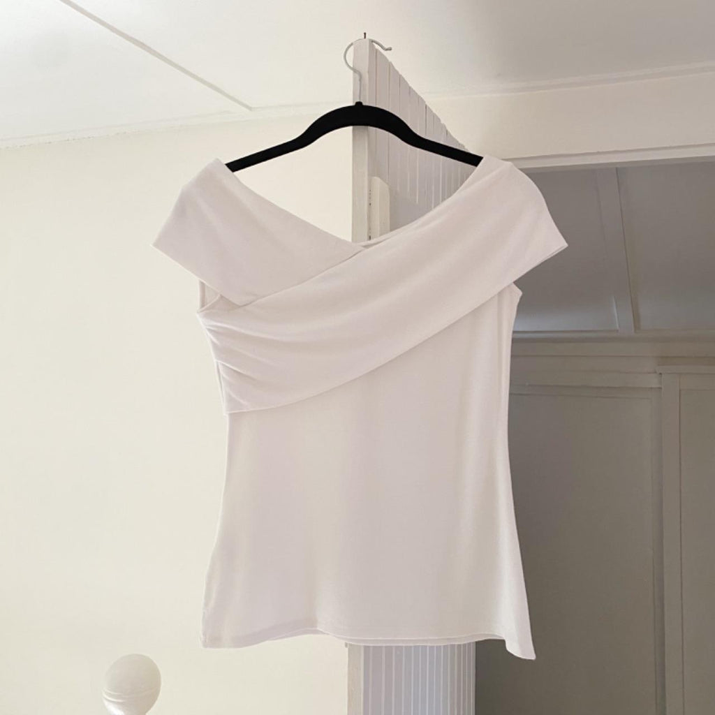 Theory Kellay Ribbed Viscose Crossover Off Shoulder Top Size P