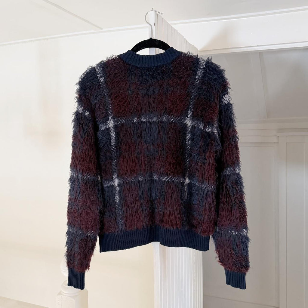 1. State Plaid Faux Fur Bomber Jacket in Lunar Navy Size XS