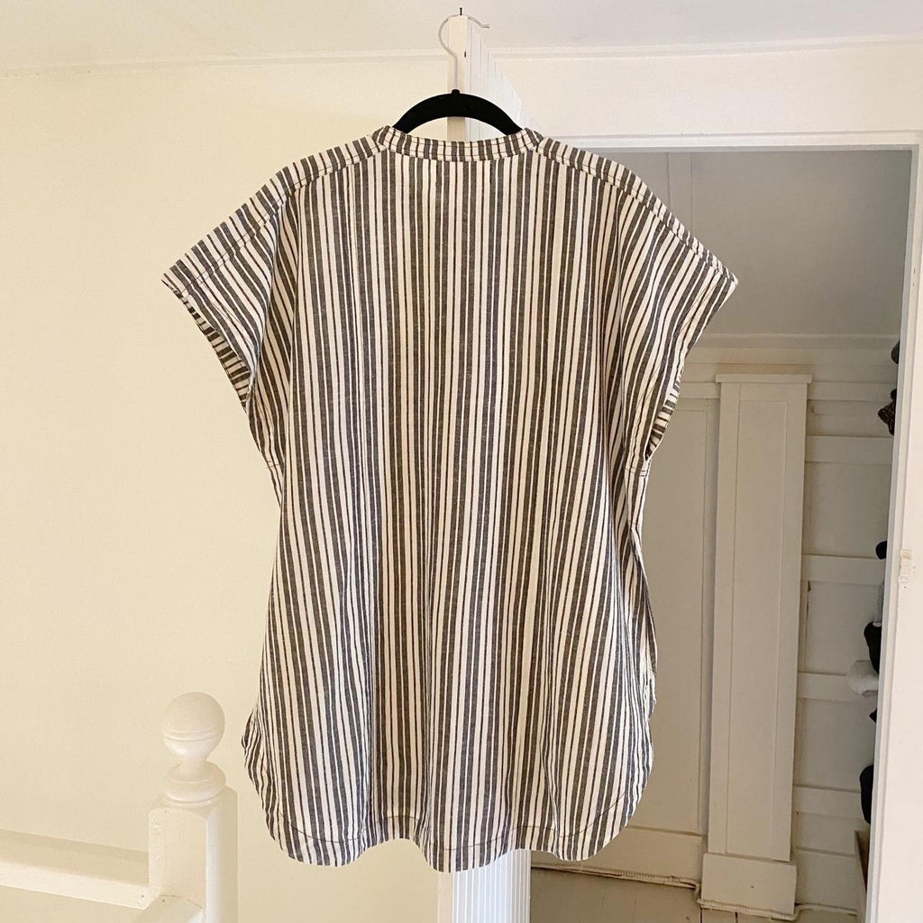 Apiece Apart Pia Cotton Linen Tunic Shirt in Espana Stripe Size L