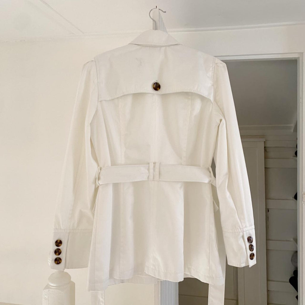 INC International Concepts Puff Sleeve Ruffle Trench Coat Size M