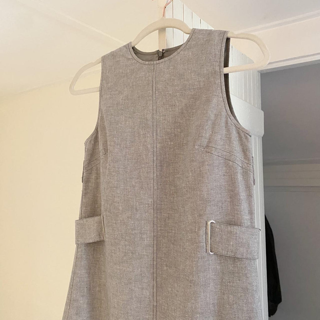 Remain Birger Christensen Linen A-Shape Mini Dress Castlerock Combo Size 2