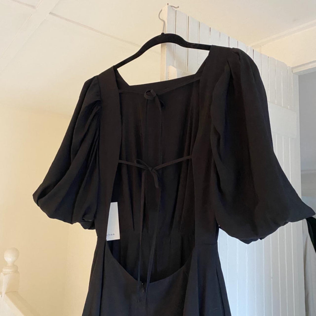 The Femm Violet Open Back Puff Sleeve Mini Dress in Black NWT Size S