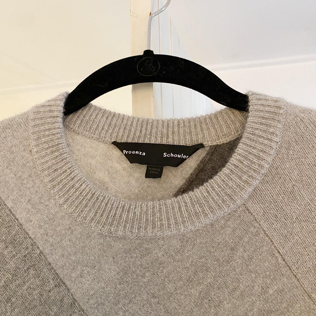 Proenza Schouler Paneled Wool Cashmere Asymmetric Buttoned Sweater Size S